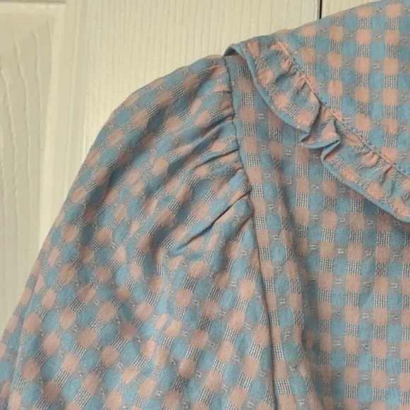 Greylin Blue and Pink Gingham Checkered Smocked Blouse Top Size S - Picture 7 of 14